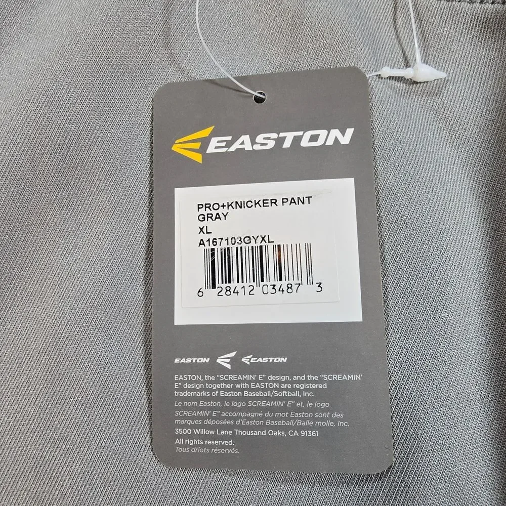 Easton Baseball Pants Mens XL Gray Knicker Knee Length Uniform NWT